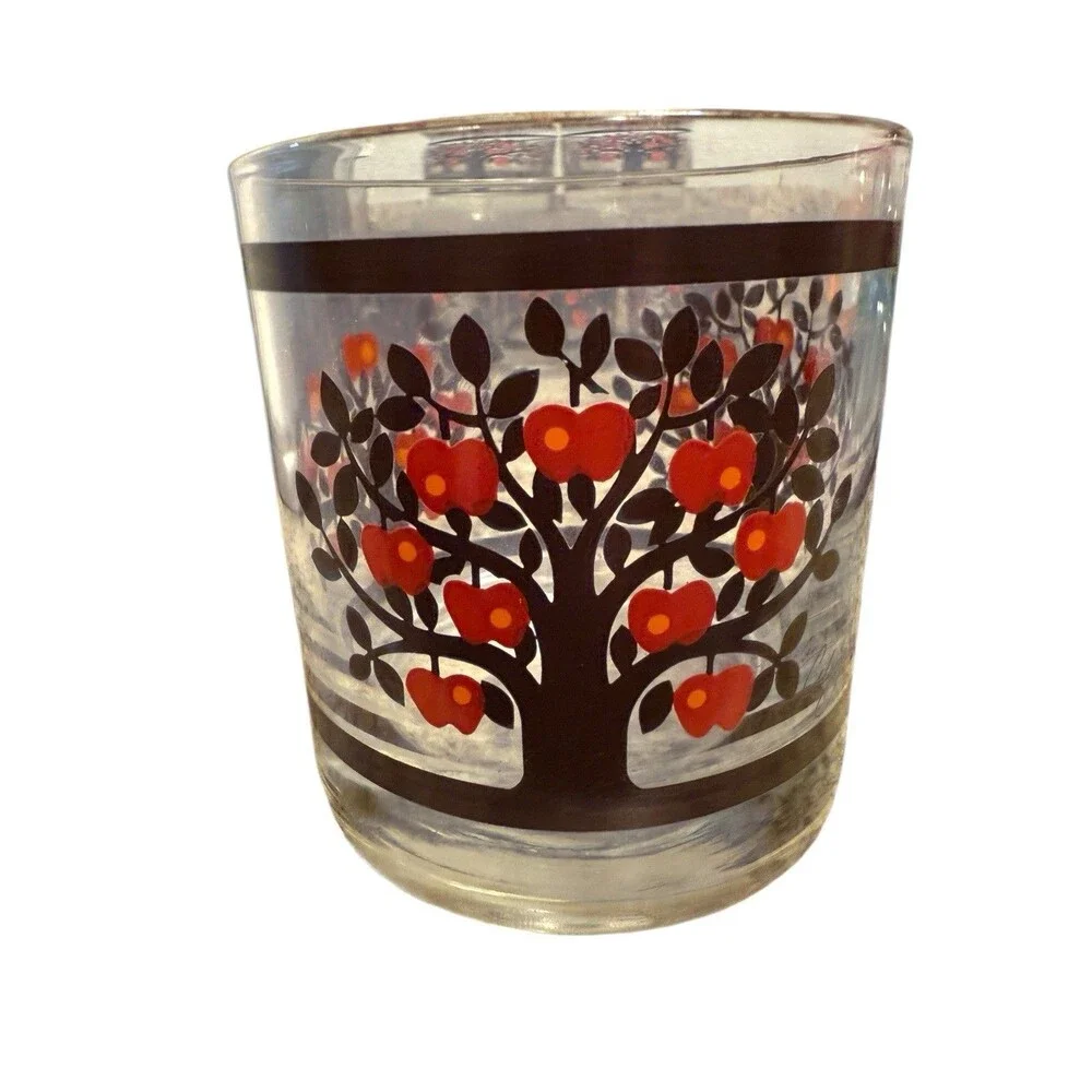 Colony Glass Tumbler Set 6 OS Red Good Vintage‎ Apple Tree MCM Lowball Glasses